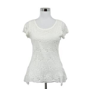 Vintage Shannon Ford Blouse Top Womens Small White Lace Overlay Stretchy Lined